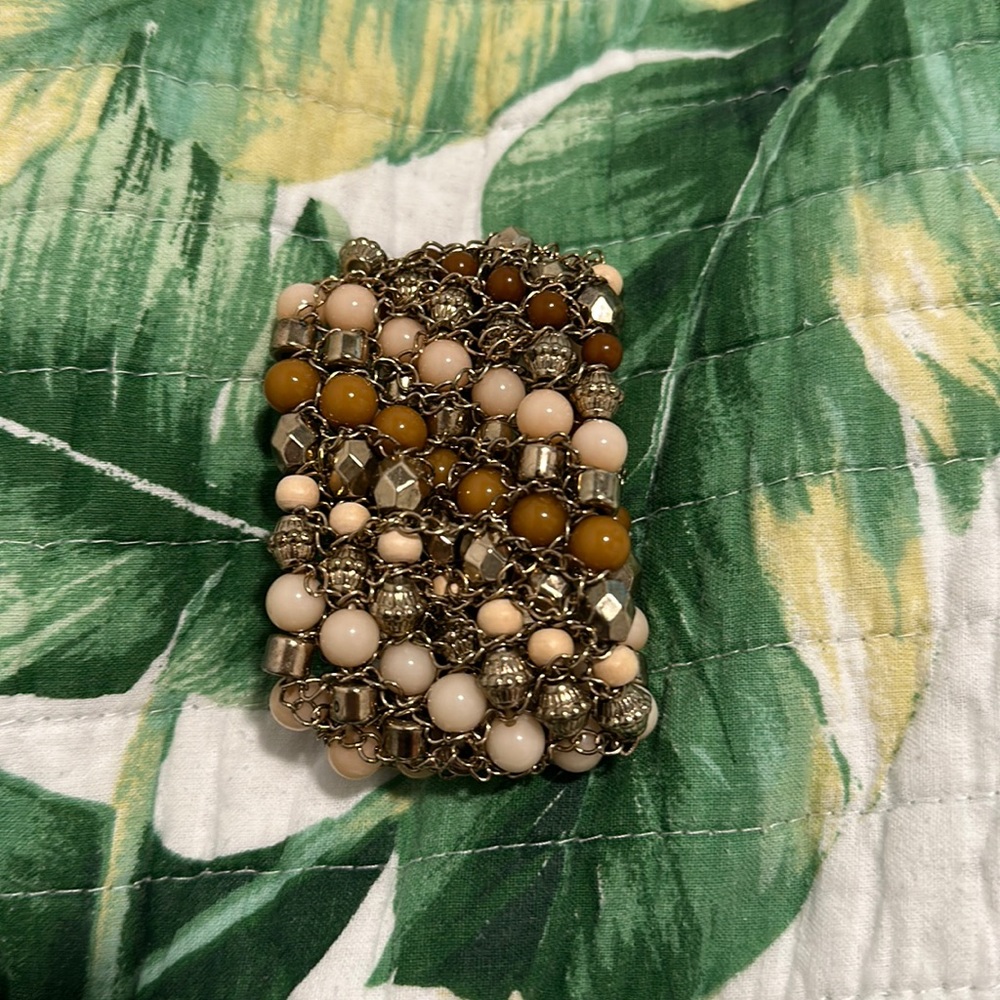 Beaded cuff bracelet browns and gold/brass color bohemian